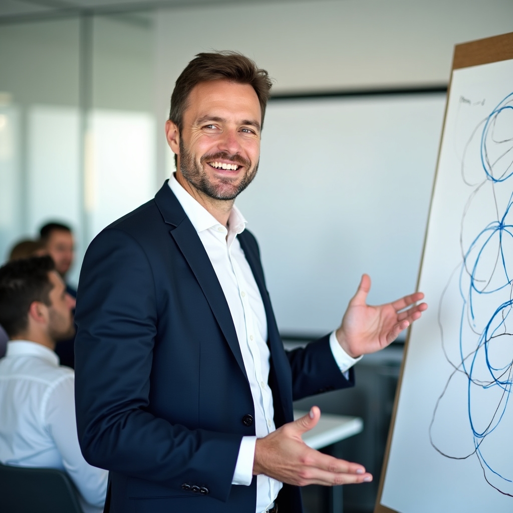 Facilitator prezentând concepte de management al schimbării la un workshop